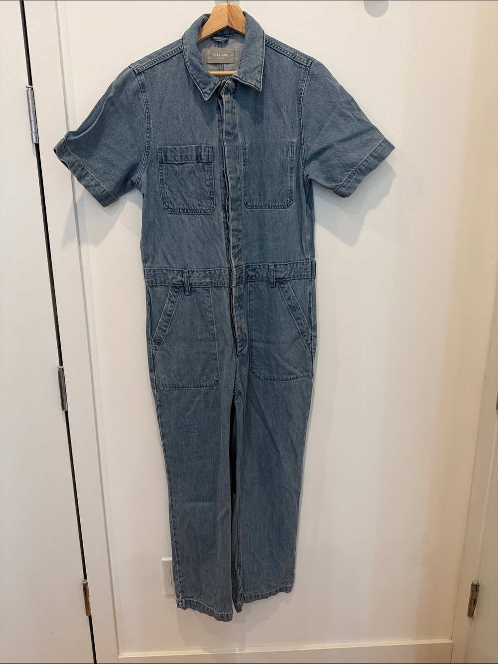Everlane Light Blue Short-Sleeve Denim One-Piece